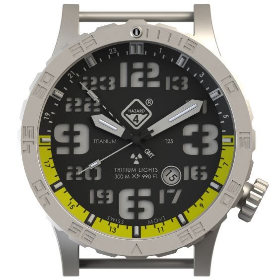Hazard 4 Heavy Water Diver Titanium Tritium Watch Blacktie Yellow GMT Green/Yellow
