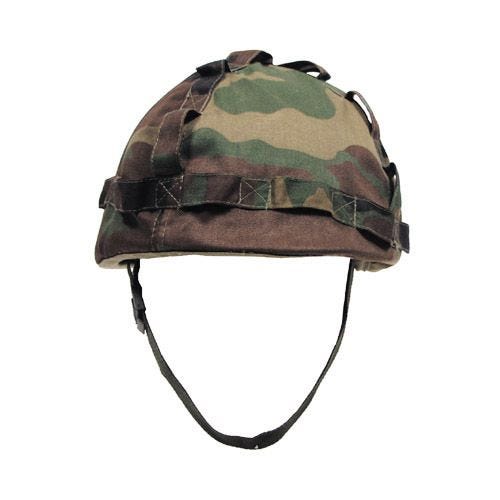 Plastic Helmet with Woodland Camo Cloth Cover